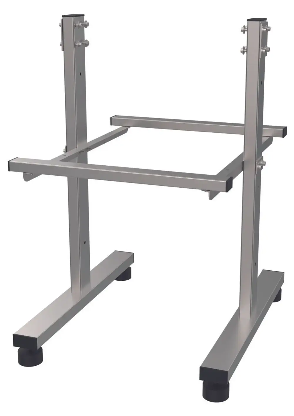 Gestell aus Metall mit quadratischen Standbeinen und horizontalen Querstreben, ideal für die Montage des Judo i-soft 10 TGA. Füße mit Kappen für stabilen Halt.